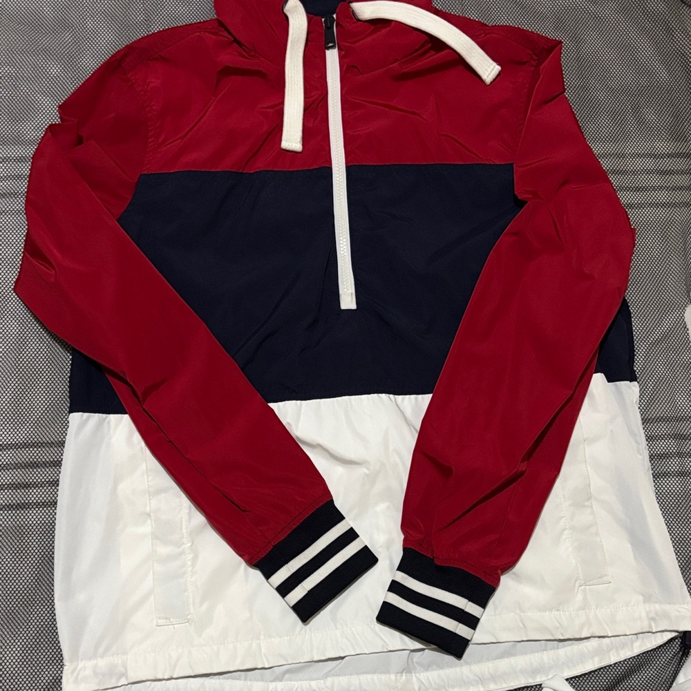 Tommy Hilfiger Red, Blue, and White Colorblock Windbreaker